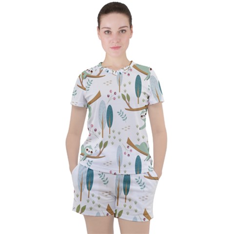 Pattern-sloth-woodland Women s Tee And Shorts Set by Salman4z