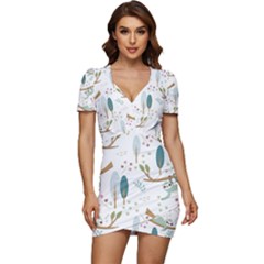 Pattern-sloth-woodland Low Cut Cap Sleeve Mini Dress