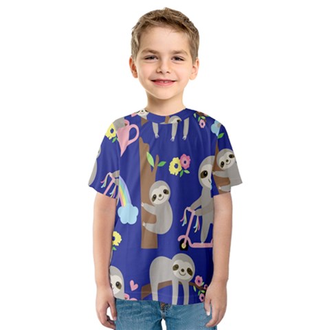 Hand-drawn-cute-sloth-pattern-background Kids  Sport Mesh Tee by Salman4z