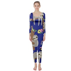 Hand-drawn-cute-sloth-pattern-background Long Sleeve Catsuit by Salman4z