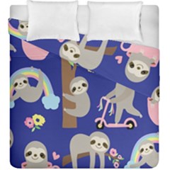 Hand-drawn-cute-sloth-pattern-background Duvet Cover Double Side (king Size)