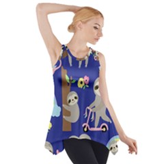 Hand-drawn-cute-sloth-pattern-background Side Drop Tank Tunic by Salman4z