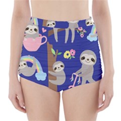 Hand-drawn-cute-sloth-pattern-background High-waisted Bikini Bottoms by Salman4z