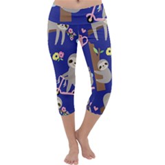 Hand-drawn-cute-sloth-pattern-background Capri Yoga Leggings by Salman4z