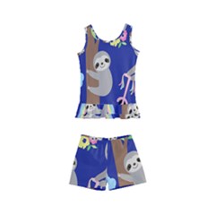 Hand-drawn-cute-sloth-pattern-background Kids  Boyleg Swimsuit by Salman4z