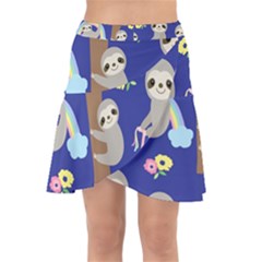 Hand-drawn-cute-sloth-pattern-background Wrap Front Skirt by Salman4z