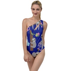 Hand-drawn-cute-sloth-pattern-background To One Side Swimsuit by Salman4z