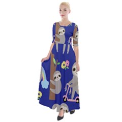 Hand-drawn-cute-sloth-pattern-background Half Sleeves Maxi Dress by Salman4z