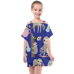 Hand-drawn-cute-sloth-pattern-background Kids  One Piece Chiffon Dress by Salman4z