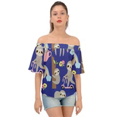 Hand-drawn-cute-sloth-pattern-background Off Shoulder Short Sleeve Top by Salman4z