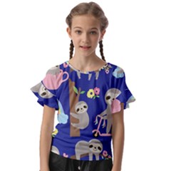 Hand-drawn-cute-sloth-pattern-background Kids  Cut Out Flutter Sleeves