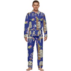 Hand-drawn-cute-sloth-pattern-background Men s Long Sleeve Velvet Pocket Pajamas Set