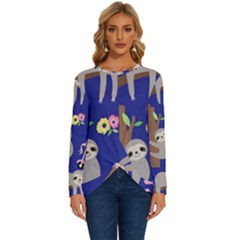 Hand-drawn-cute-sloth-pattern-background Long Sleeve Crew Neck Pullover Top by Salman4z