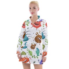 Dangerous-streptococcus-lactobacillus-staphylococcus-others-microbes-cartoon-style-vector-seamless Women s Long Sleeve Casual Dress by Salman4z