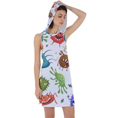 Dangerous-streptococcus-lactobacillus-staphylococcus-others-microbes-cartoon-style-vector-seamless Racer Back Hoodie Dress
