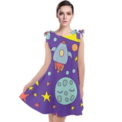 Card-with-lovely-planets Tie Up Tunic Dress