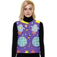 Card-with-lovely-planets Women s Short Button Up Puffer Vest by Salman4z