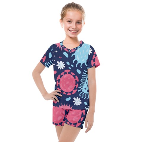 Seamless-pattern-microbes-virus-vector-illustration Kids  Mesh Tee And Shorts Set by Salman4z