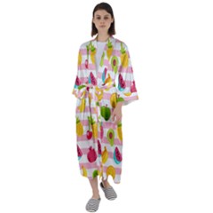 Tropical-fruits-berries-seamless-pattern Maxi Satin Kimono by Salman4z