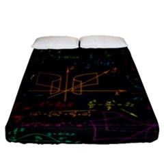 Mathematical-colorful-formulas-drawn-by-hand-black-chalkboard Fitted Sheet (queen Size)