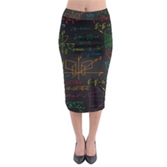 Mathematical-colorful-formulas-drawn-by-hand-black-chalkboard Midi Pencil Skirt