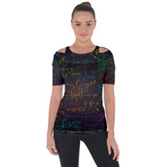Mathematical-colorful-formulas-drawn-by-hand-black-chalkboard Shoulder Cut Out Short Sleeve Top by Salman4z