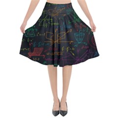 Mathematical-colorful-formulas-drawn-by-hand-black-chalkboard Flared Midi Skirt