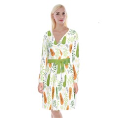 Seamless-tropical-pattern-with-papaya Long Sleeve Velvet Front Wrap Dress by Salman4z