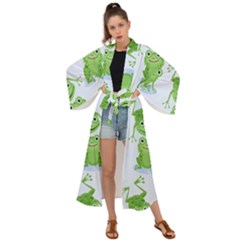 Cute-green-frogs-seamless-pattern Maxi Kimono by Salman4z