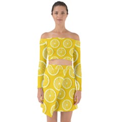 Lemon-fruits-slice-seamless-pattern Off Shoulder Top With Skirt Set by Salman4z