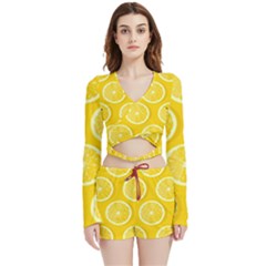 Lemon-fruits-slice-seamless-pattern Velvet Wrap Crop Top And Shorts Set by Salman4z