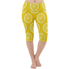 Lemon-fruits-slice-seamless-pattern Lightweight Velour Cropped Yoga Leggings by Salman4z