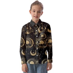 Asian-seamless-pattern-with-clouds-moon-sun-stars-vector-collection-oriental-chinese-japanese-korean Kids  Long Sleeve Shirt by Salman4z