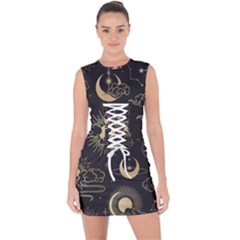 Asian-seamless-pattern-with-clouds-moon-sun-stars-vector-collection-oriental-chinese-japanese-korean Lace Up Front Bodycon Dress