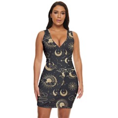 Asian-seamless-pattern-with-clouds-moon-sun-stars-vector-collection-oriental-chinese-japanese-korean Draped Bodycon Dress by Salman4z