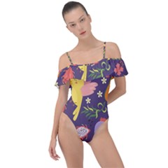 Exotic-seamless-pattern-with-parrots-fruits Frill Detail One Piece Swimsuit by Salman4z