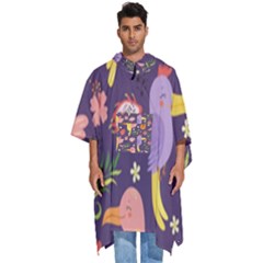 Exotic-seamless-pattern-with-parrots-fruits Men s Hooded Rain Ponchos