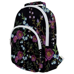 Embroidery-trend-floral-pattern-small-branches-herb-rose Rounded Multi Pocket Backpack by Salman4z