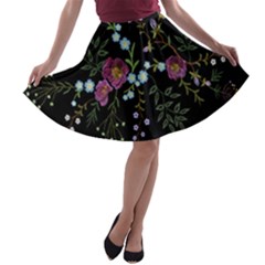 Embroidery-trend-floral-pattern-small-branches-herb-rose A-line Skater Skirt by Salman4z