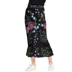 Embroidery-trend-floral-pattern-small-branches-herb-rose Maxi Fishtail Chiffon Skirt by Salman4z