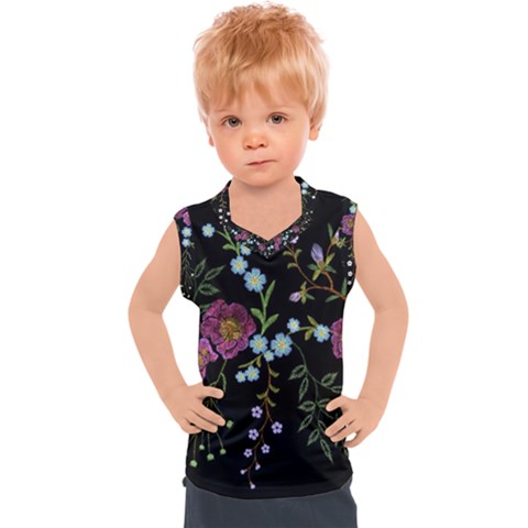 Embroidery-trend-floral-pattern-small-branches-herb-rose Kids  Sport Tank Top by Salman4z