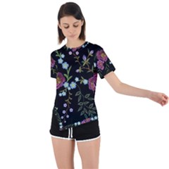 Embroidery-trend-floral-pattern-small-branches-herb-rose Asymmetrical Short Sleeve Sports Tee by Salman4z