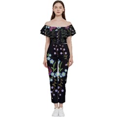 Embroidery-trend-floral-pattern-small-branches-herb-rose Off Shoulder Ruffle Top Jumpsuit by Salman4z