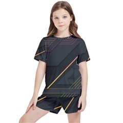 Gradient-geometric-shapes-dark-background Kids  Tee And Sports Shorts Set by Salman4z