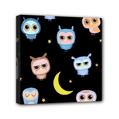 Cute-owl-doodles-with-moon-star-seamless-pattern Mini Canvas 6  X 6  (stretched) by Salman4z