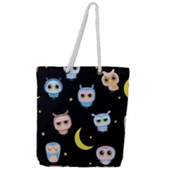 Cute-owl-doodles-with-moon-star-seamless-pattern Full Print Rope Handle Tote (large) by Salman4z