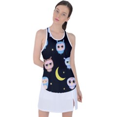 Cute-owl-doodles-with-moon-star-seamless-pattern Racer Back Mesh Tank Top by Salman4z