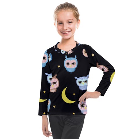 Cute-owl-doodles-with-moon-star-seamless-pattern Kids  Long Mesh Tee by Salman4z