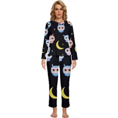 Cute-owl-doodles-with-moon-star-seamless-pattern Womens  Long Sleeve Lightweight Pajamas Set by Salman4z