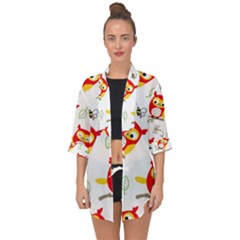 Seamless-pattern-vector-owl-cartoon-with-bugs Open Front Chiffon Kimono by Salman4z